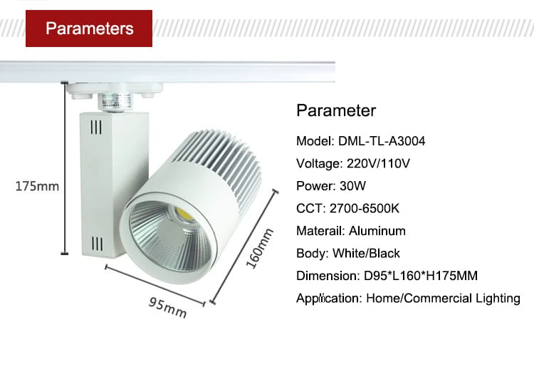 parameter of 30w led track lights for clothing stores